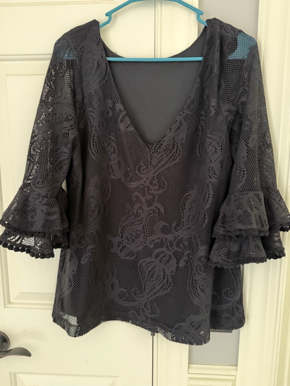 Lilly Pulitzer Liana Black Lace V-Neck Bell Sleeve Top